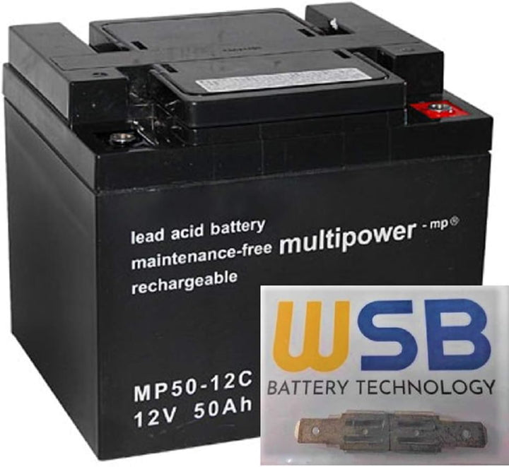 2X AGM 12V / 50Ah Blei-Akku - MP50-12C Zyklenfest kompatibel WP50-12NE, 12LCP-50, REC50-12I + WSB Ad