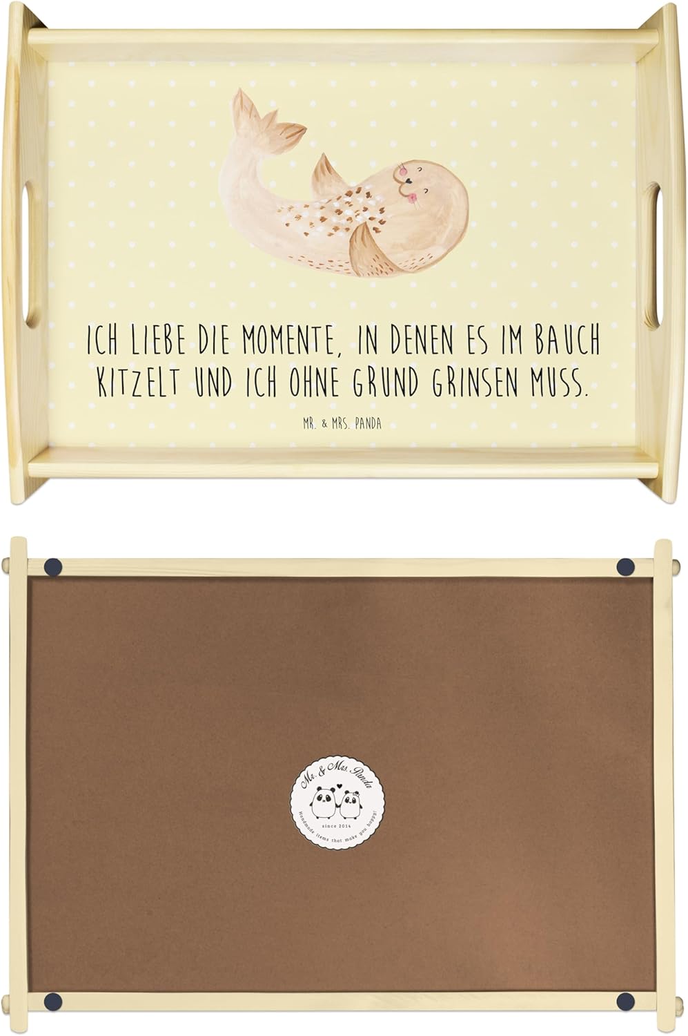 Mr. & Mrs. Panda Serviertablett Robbe liegend - Geschenk, Seehund, Küchentablett, Strand, Gute Laune
