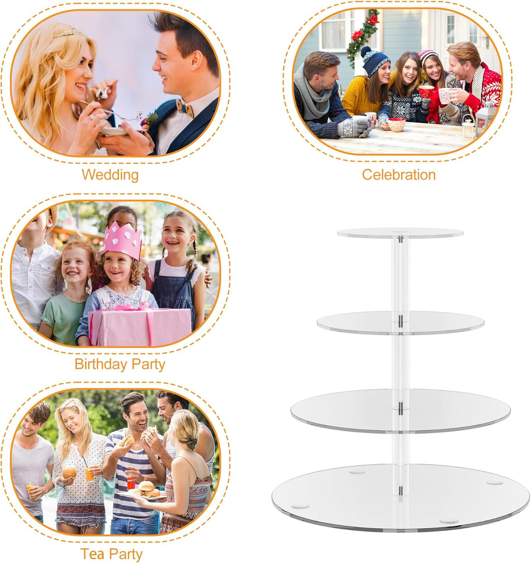 weddingwish 4-stufiger runder Cupcake-Ständer, Acryl-Cupcake-Display-Turm für 38 Cupcakes, klarer Cu