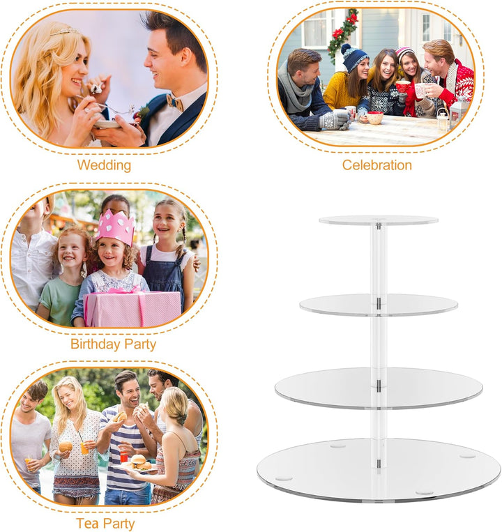 weddingwish 4-stufiger runder Cupcake-Ständer, Acryl-Cupcake-Display-Turm für 38 Cupcakes, klarer Cu