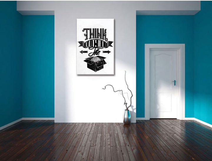 Think outside the box white Bild auf Leinwand, XXL riesige Bilder fertig gerahmt mit Keilrahmen, Kun