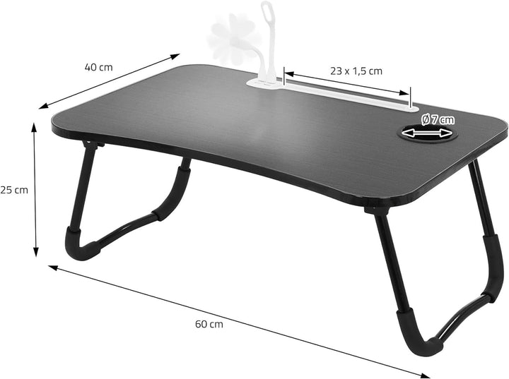 ML-Design Laptoptisch fürs Bett/Sofa, Schwarz 60x40 cm, Betttisch klappbar, Notebook Tisch mit 4 USB