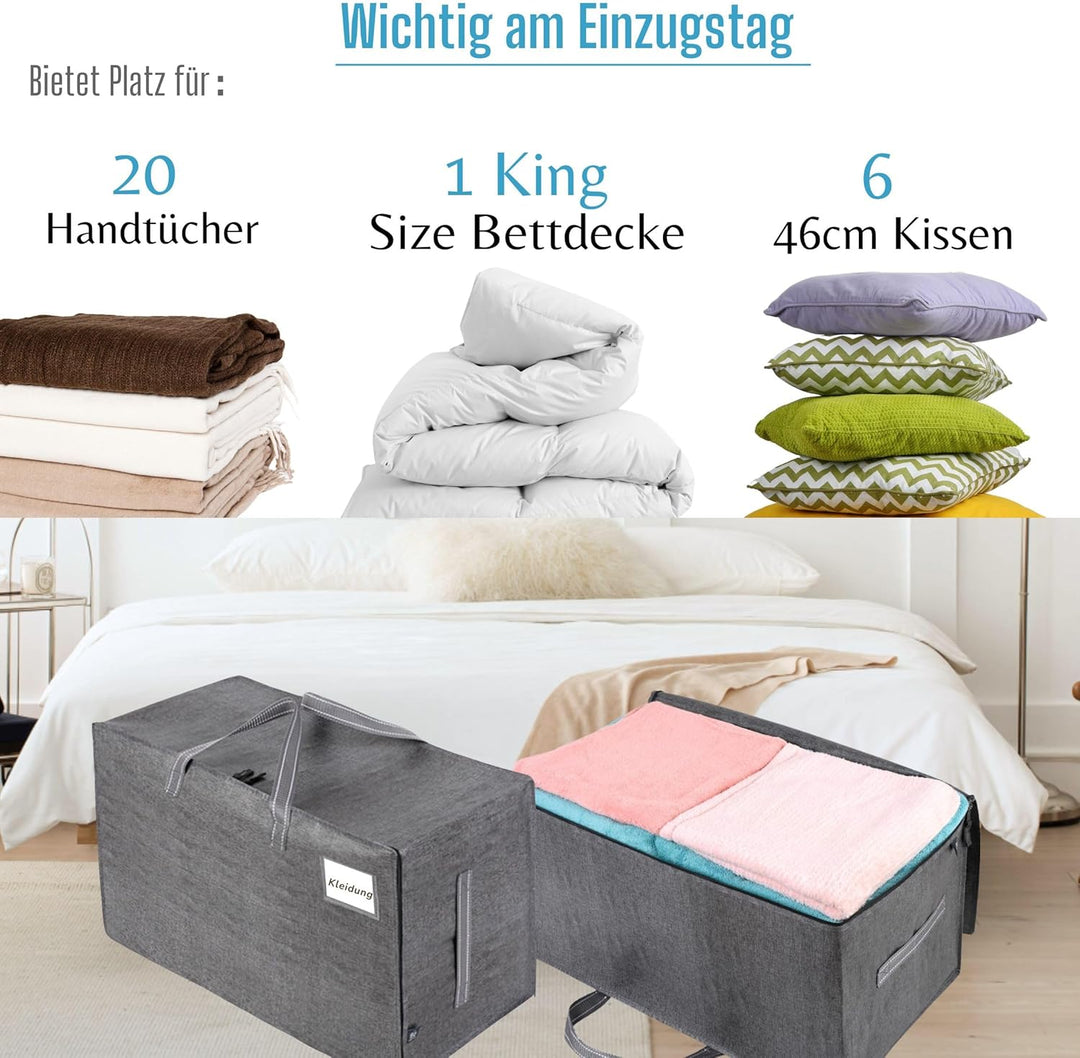 VENO 6er-Pack strapazierfähige grosse Aufbewahrungstasche mit Reissverschlüssen und Etikettentasche