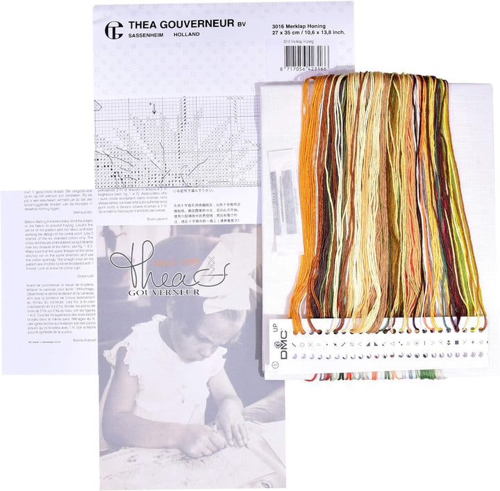 Thea Gouverneur - Kreuzstich-Set - Honig-Sampler - Leinen - 32 Count - Für Erwachsene - 3016 27x35cm