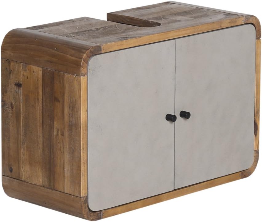 Woodkings® Waschbeckenunterschrank Dingle Holz Pinie rustikal und MDF Betonoptik grau Badezimmermöbe