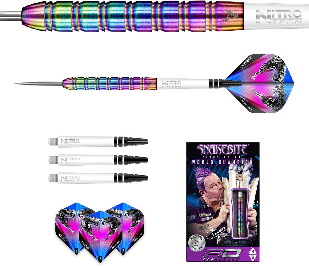 RED DRAGON Peter Wright Snakebite 1 Professional Darts Wolfram Dartset mit Flüge und Shafts 24G 1, 2