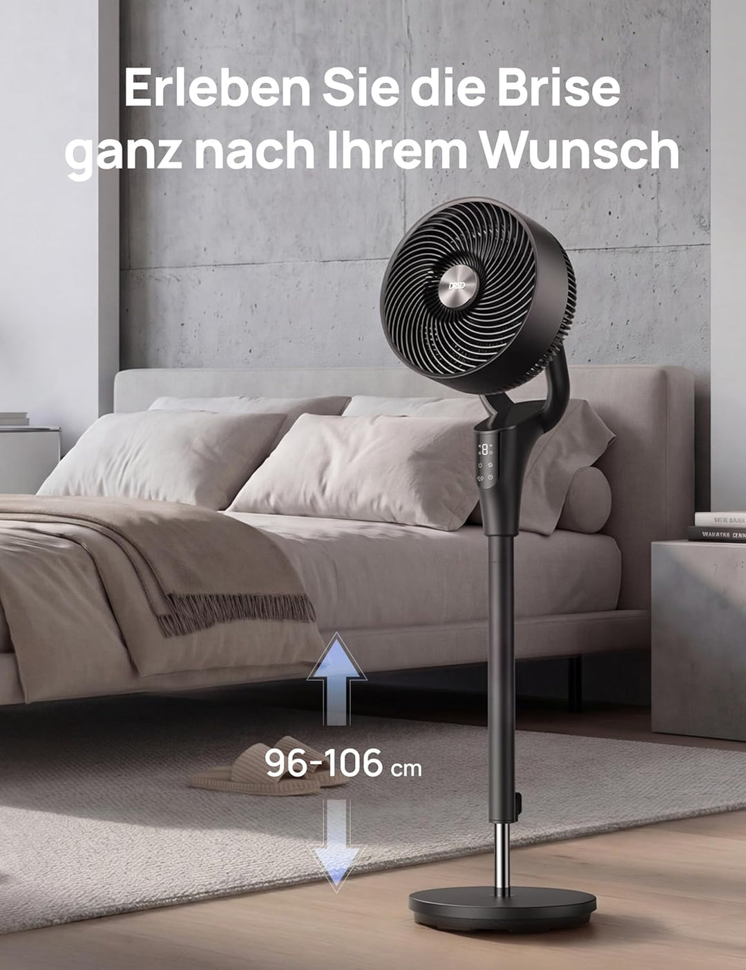 Dreo Leiser Standventilator, 1444m³/h Luftvolumen oszillierende Ventilator, 3 Stufen 6H Timer Turmve