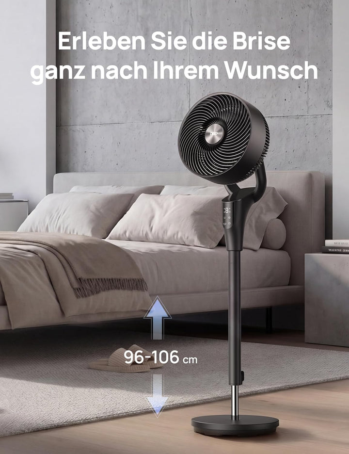 Dreo Leiser Standventilator, 1444m³/h Luftvolumen oszillierende Ventilator, 3 Stufen 6H Timer Turmve