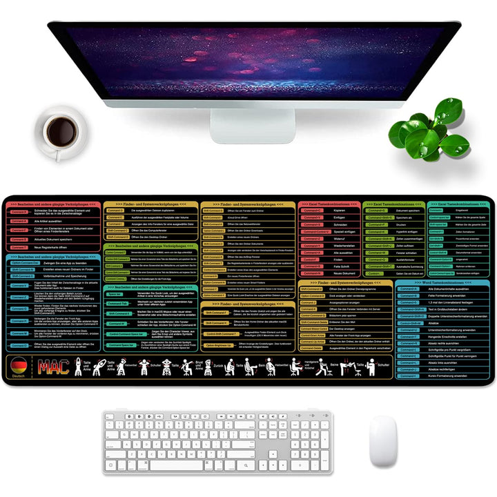 Mac Mauspad Deutsch Schreibtischunterlage Shortcuts 80x30x0.3cm Gross Gaming Mousepad XL Desk Pad (M