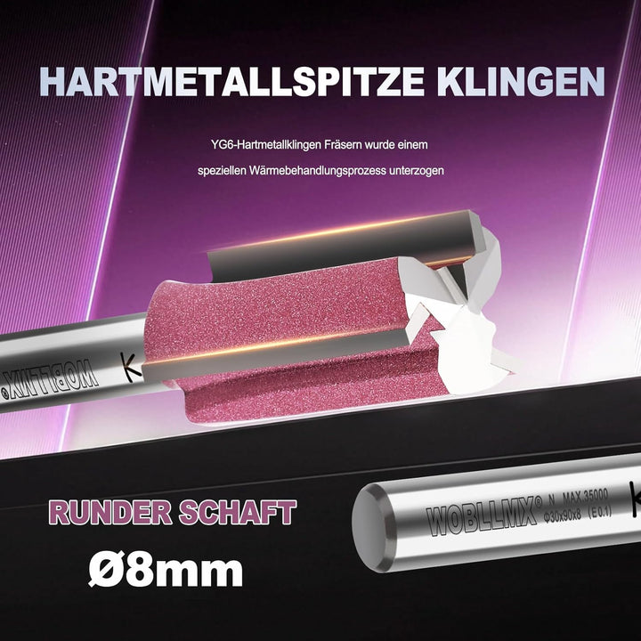 3 Klingen Nutfräser 8mm Schaft,Ø16mm Arbeitslänge 50mm Professional Hartmetall Bestückt Nutfräser St