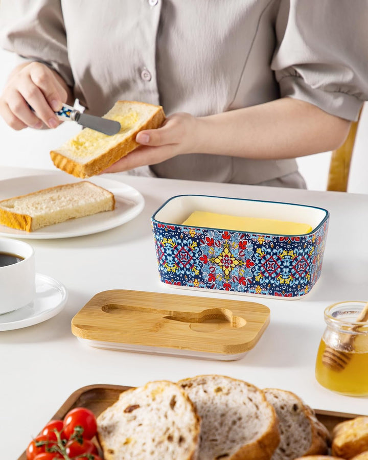 vancasso SIMI Butterdose, Hochwertige Butterglocke, Butterdose Keramik mit Messer und Holzdeckel, Bö