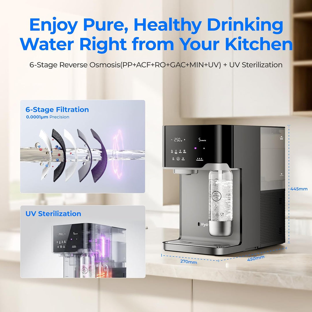 Osmoseanlage Wasserbar mit Wassersprudler, Auftisch Heisswasserspender & Eiswasserspender, 6-Stufen