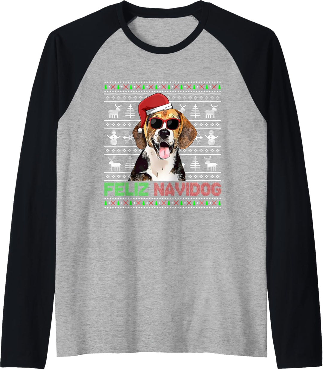 Beagle Dog Feliz Navidog Lustige Weihnachten Raglan
