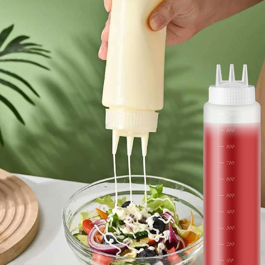 Vegena 4 Stück Quetschflasche 1000ml Squeeze Flasche, Quetschflaschen Aus Kunststoff Mit 3 Spritzdüs