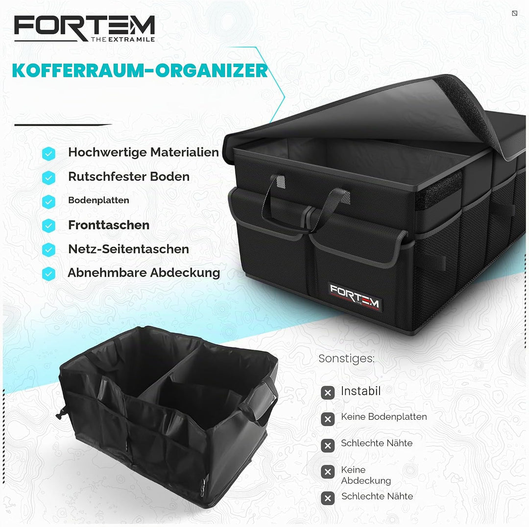 FORTEM Kofferraum Organizer SUV, Faltbare Auto Aufbewahrung, 600D Oxford, Rutschfeste Unterseite, Ve