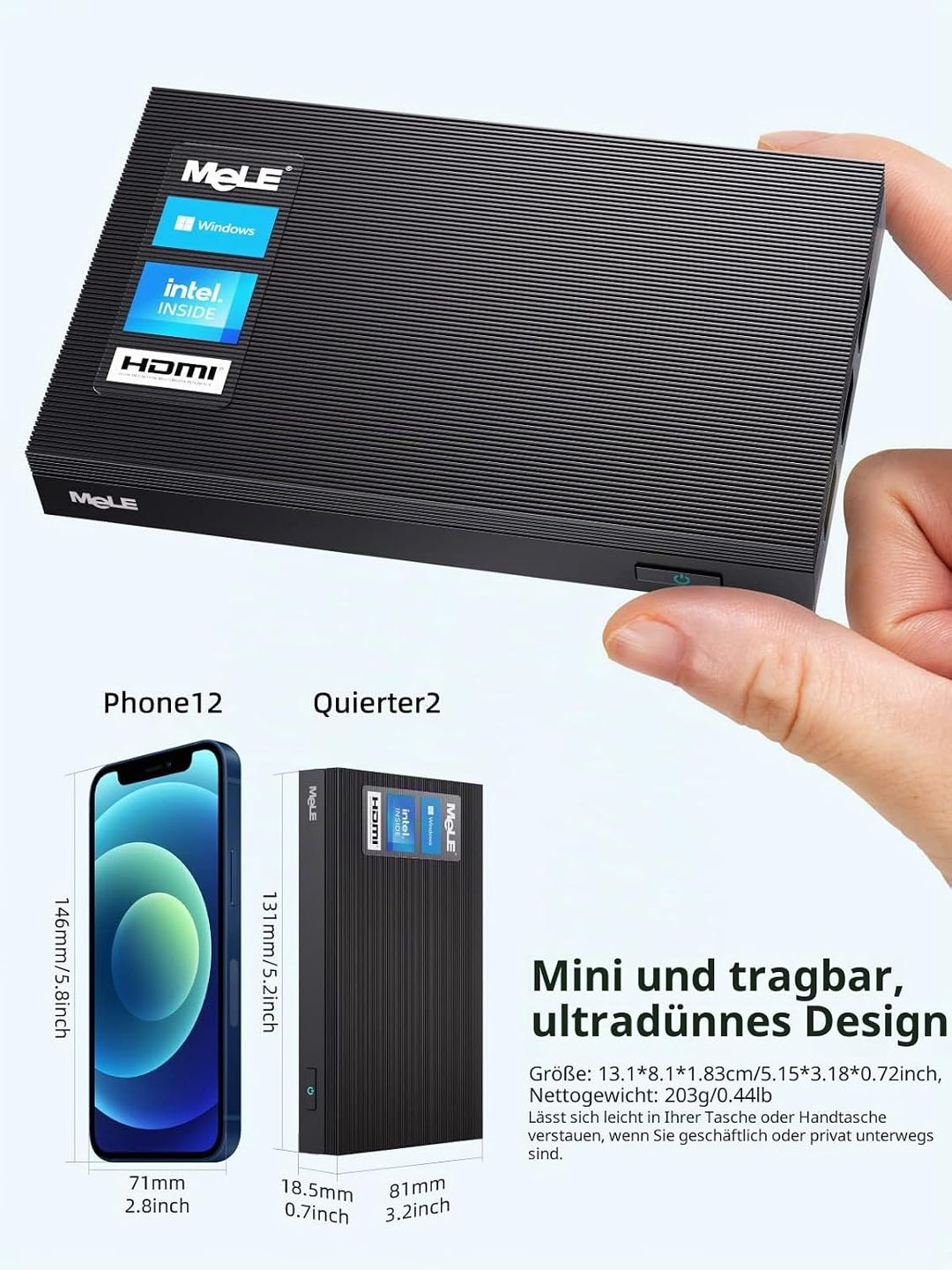 MeLE Mini PC Lüfterlos Quieter3Q N5105 8 GB/256 GB Desktop-Computer Micro PC M.2 SSD bis zu 4 TB Dua