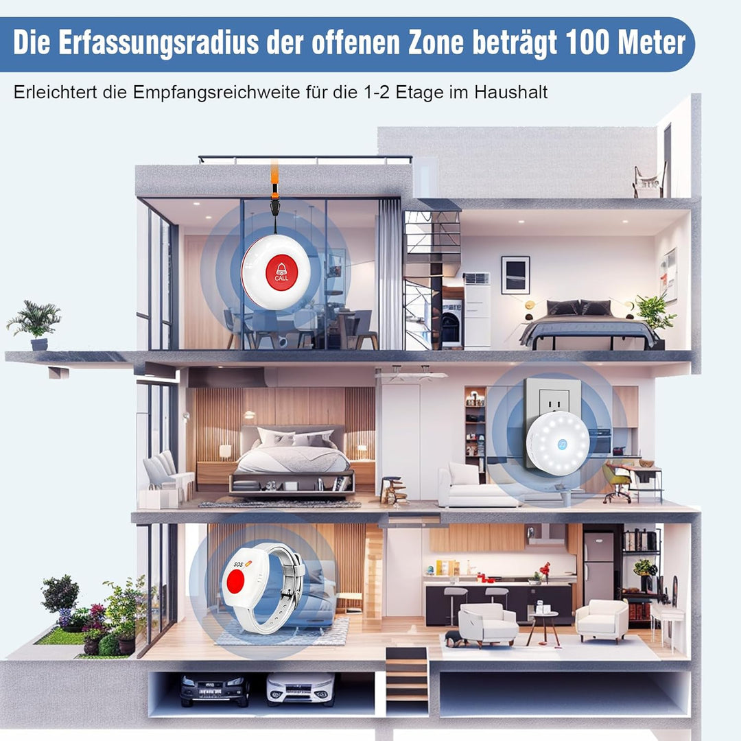 ChunHee Notrufknopf für Senioren/Notrufarmband für Senioren/Alarm für Senioren 45M Empfangsreichweit