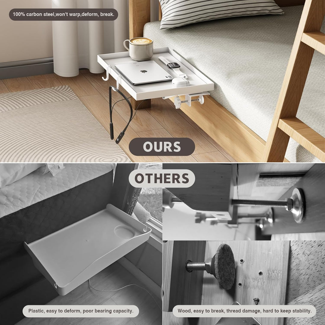 Magheo Faltbar Bettablage zum Einhängen, Klemmbar Nachttisch zum Einhängen, Metall Bett Ablage für E