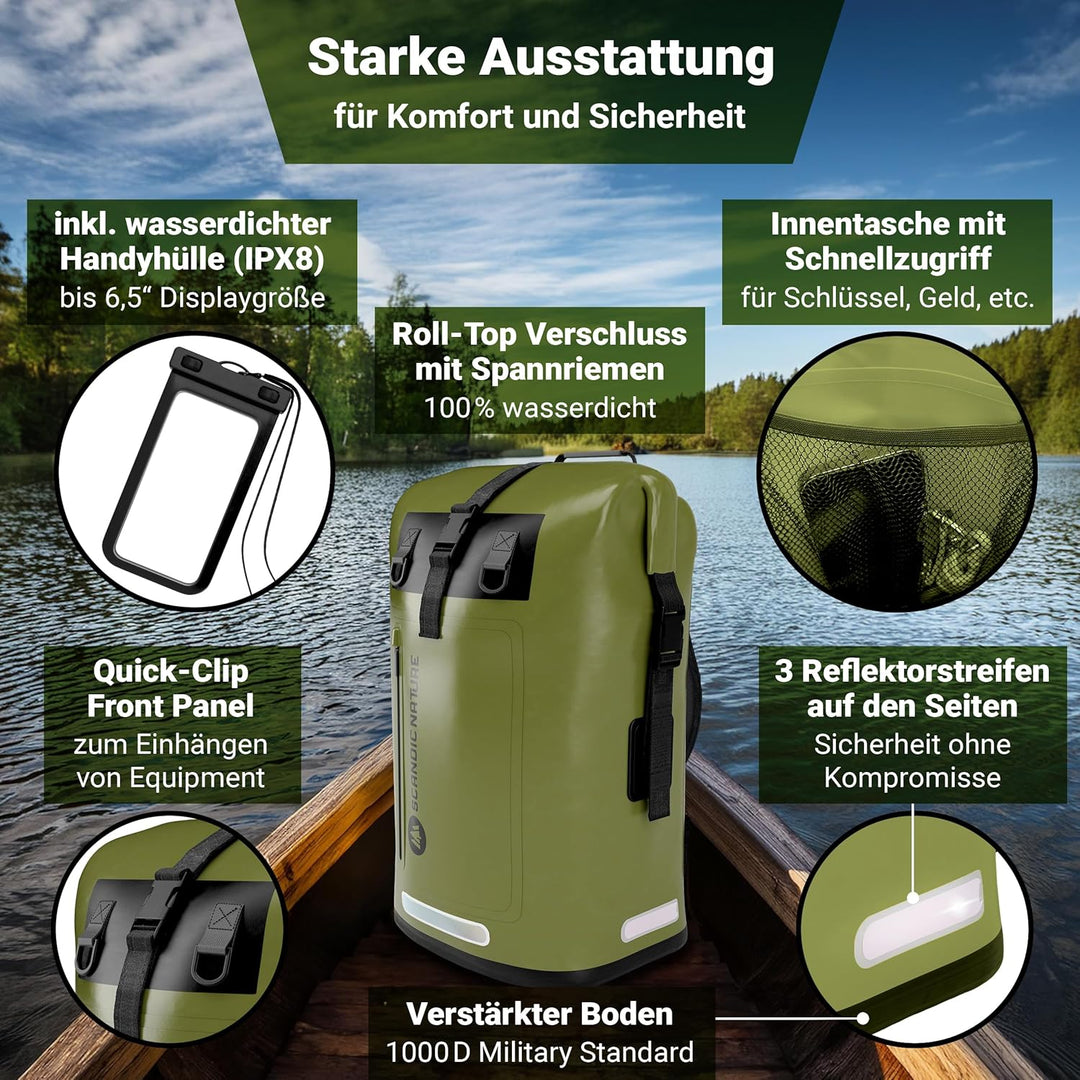 PIONEER wasserdichter Rucksack mit Rolltop Verschluss 35L 55L schwarz gelb oliv-grün - extra robust