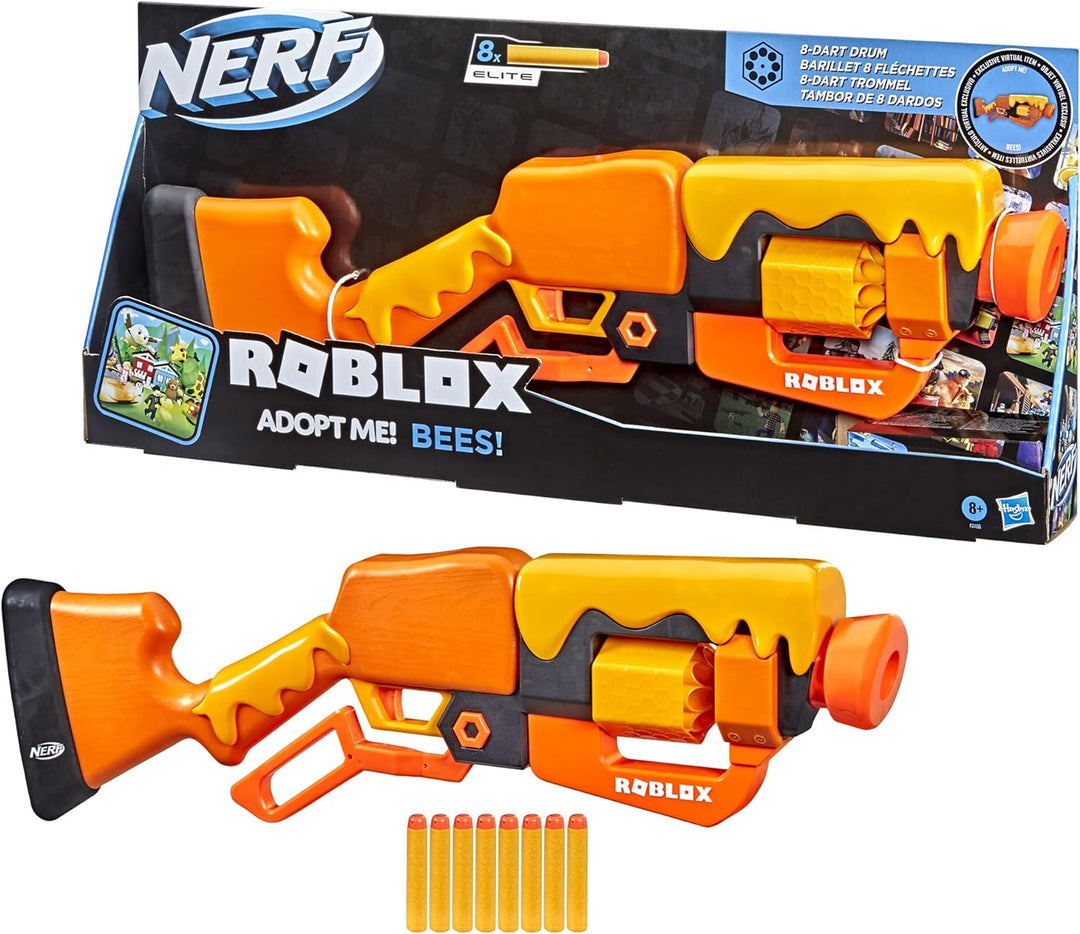 NERF Roblox Adopt Me!: Bees! Blaster, rotierende 8-Dart Trommel, 8 Elite Darts, Code zur Freischaltu