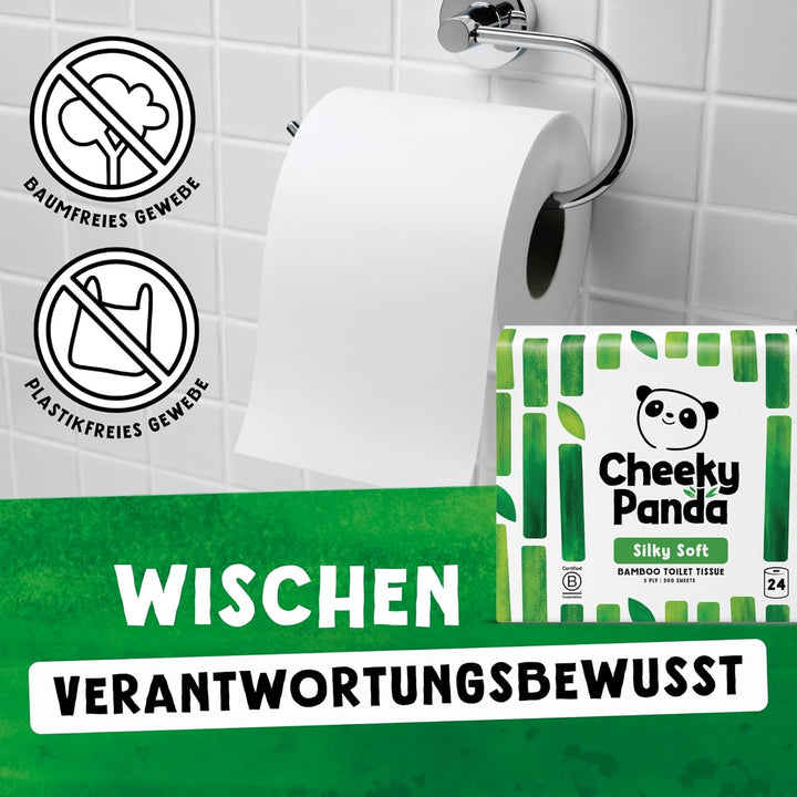 The Cheeky Panda Bambus Toilettenpapier 3-Lagig Grosspackung | 24 Rollen x 200 Blatt | Klopapier Pla