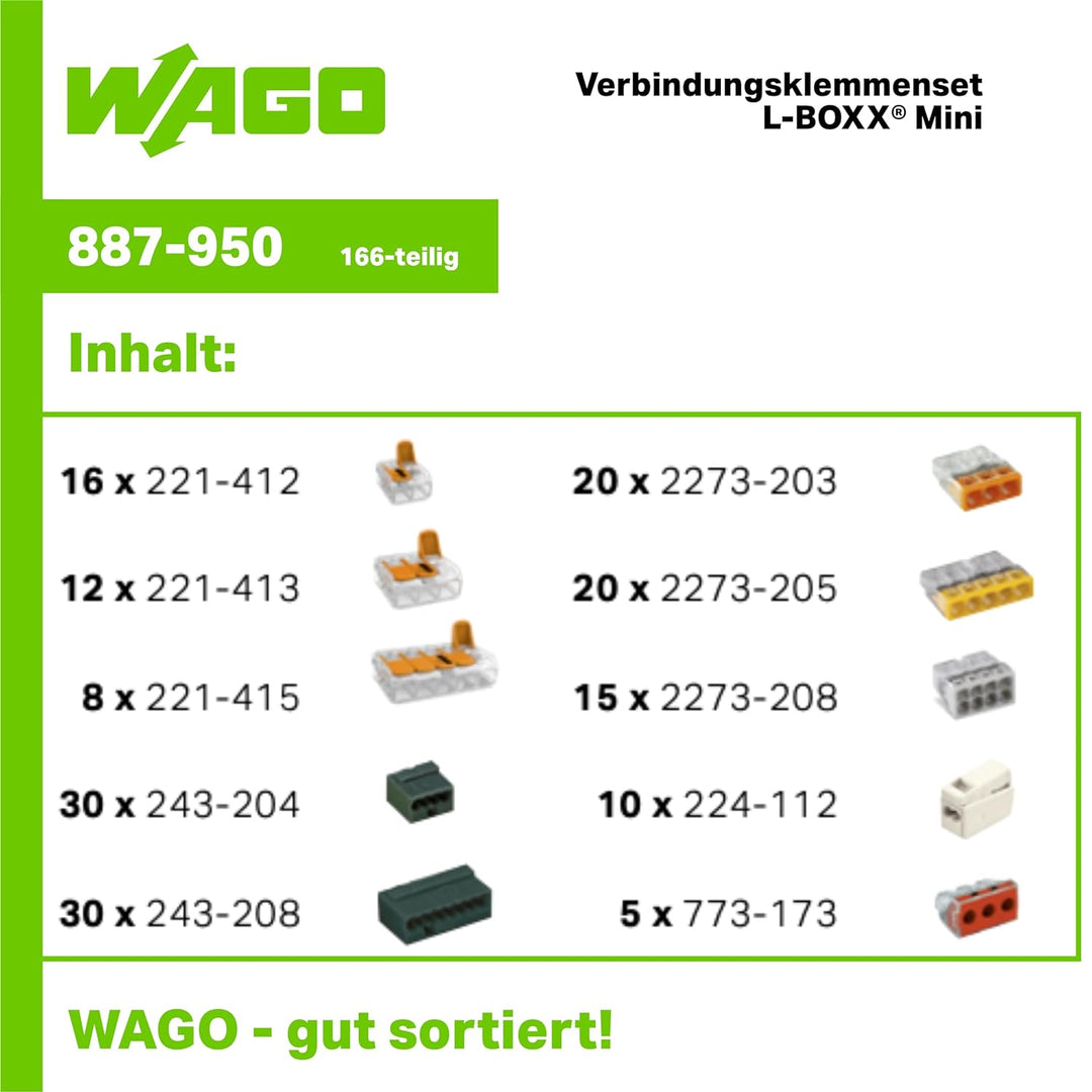 WAGO® Original-Set, L-Boxx Mini, Verbindungsklemmen mit Hebel, Dosenklemmen, 887-950 (146 Teile) 887