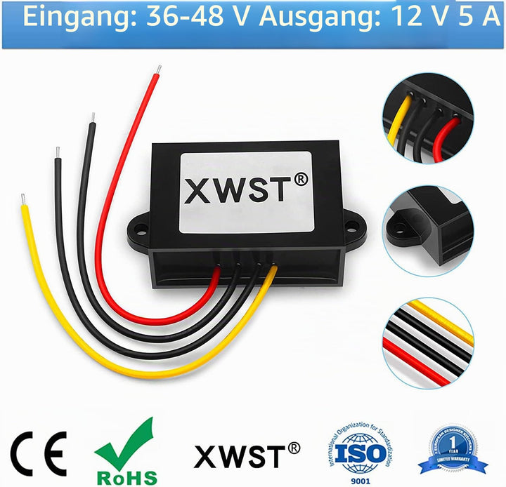 48V 12V Wandler DC Spannungswandler 36V/48V auf 12V 5A 60W Auto Netzteil Wandler Konverter Transform