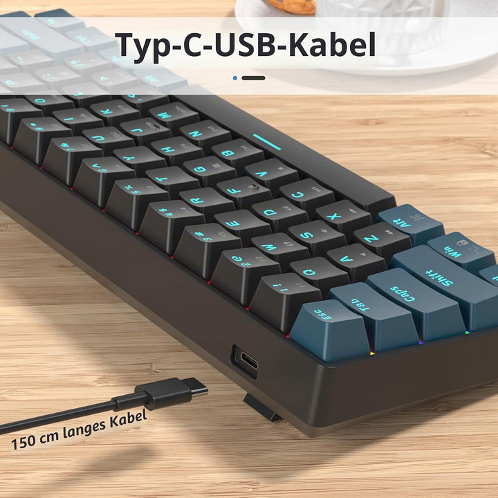 SbocKeeb Gaming Tastatur Mechanische, Mini Tastatur 60 Prozent Amerïka QWERTY, 61 Tasten Kabelgebund