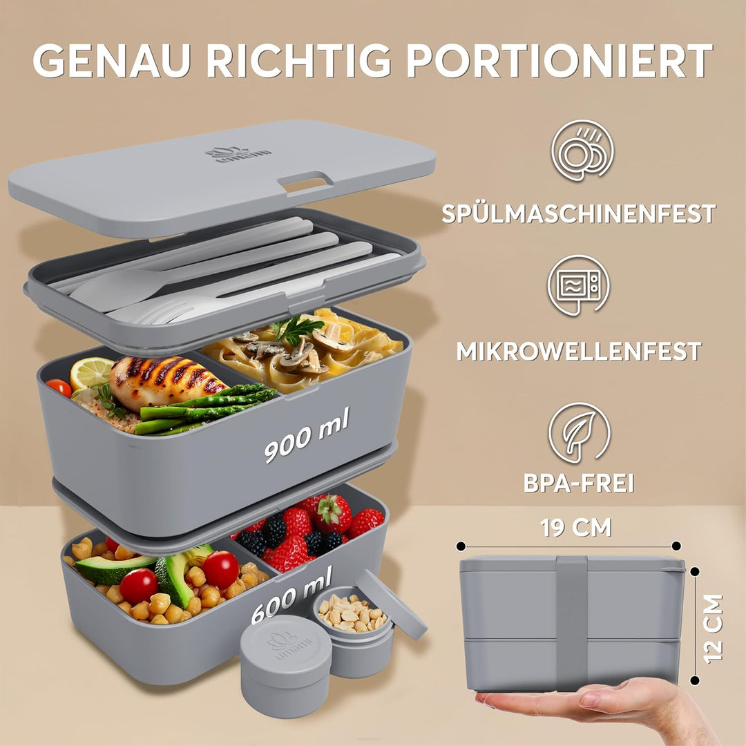 Umami Lunchbox Erwachsene, Verschachtelbar Auslaufsichere Bento Box mit 4 Bestecke & Fächern, Brotdo