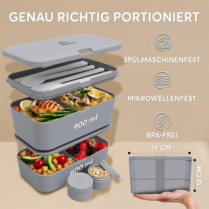 Umami Lunchbox Erwachsene, Verschachtelbar Auslaufsichere Bento Box mit 4 Bestecke & Fächern, Brotdo
