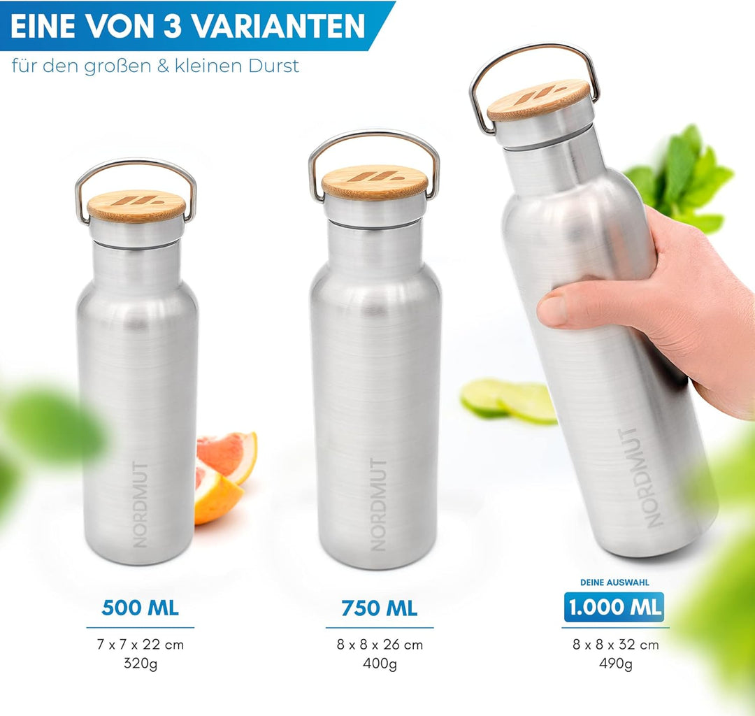 NORDMUT® Thermosflasche 1l mit Teesieb - Zuverlässige Isolierleistung - Edelstahl Trinkflasche ausla