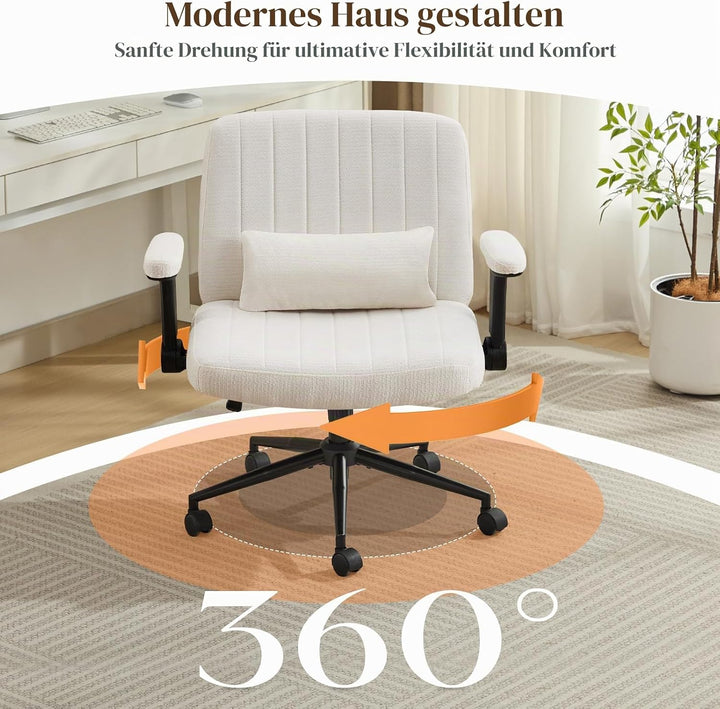 SAMERY Bürostuhl Schreibtischstuhl mit klappbaren Armlehnen, extra breiter Sitz für Schneidersitz, h
