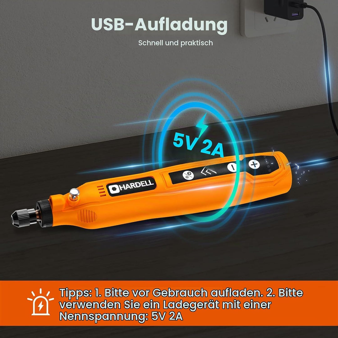 HARDELL Mini Akku Rotationswerkzeug mit LED, 5 Geschwindigkeiten (5000-18000 U/min), 3,7V Multifunkt
