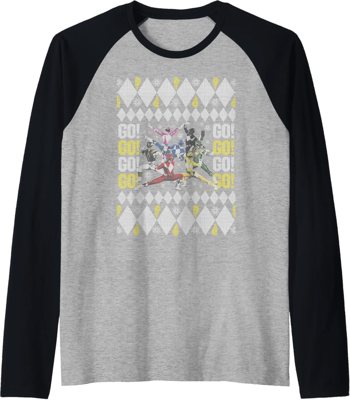 Power Rangers Christmas Ugly Sweater Go Go Group Shot Raglan