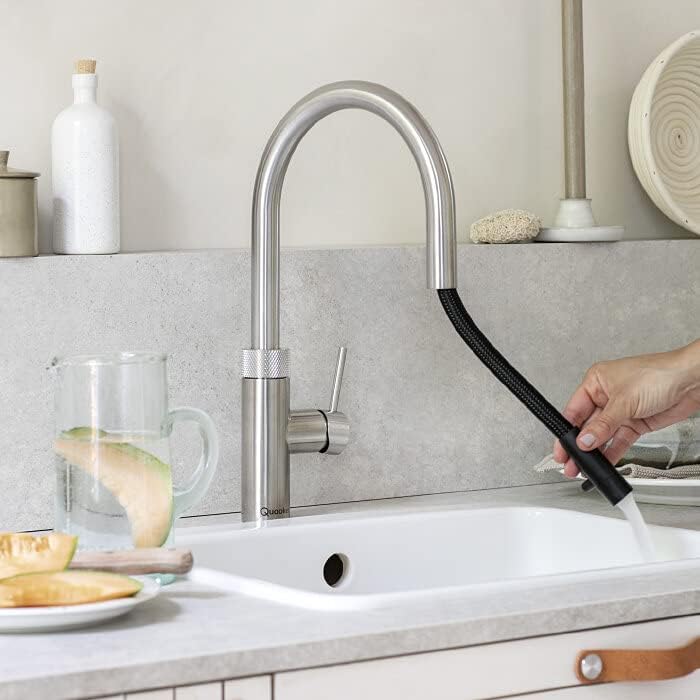 Quooker mit Reservoire COMBI+ und CUBE kochend Wasserhahn (Flex, Voll-Edelstahl) Flex Voll-edelstahl