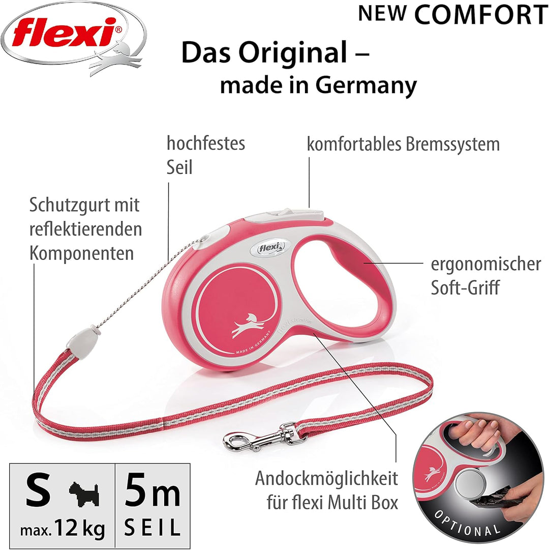 flexi Hundeleine, ausziehbar, mit weichem Griff, 3 m / 5 m / 8 m / 8 m / 8-20 kg, rot, small, 400049