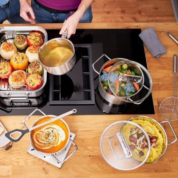 RÖSLE EXPERTISO Schmortopf, Universal-Garbehälter aus Edelstahl 18/10, 20 cm, Glasdeckel, Innenskali