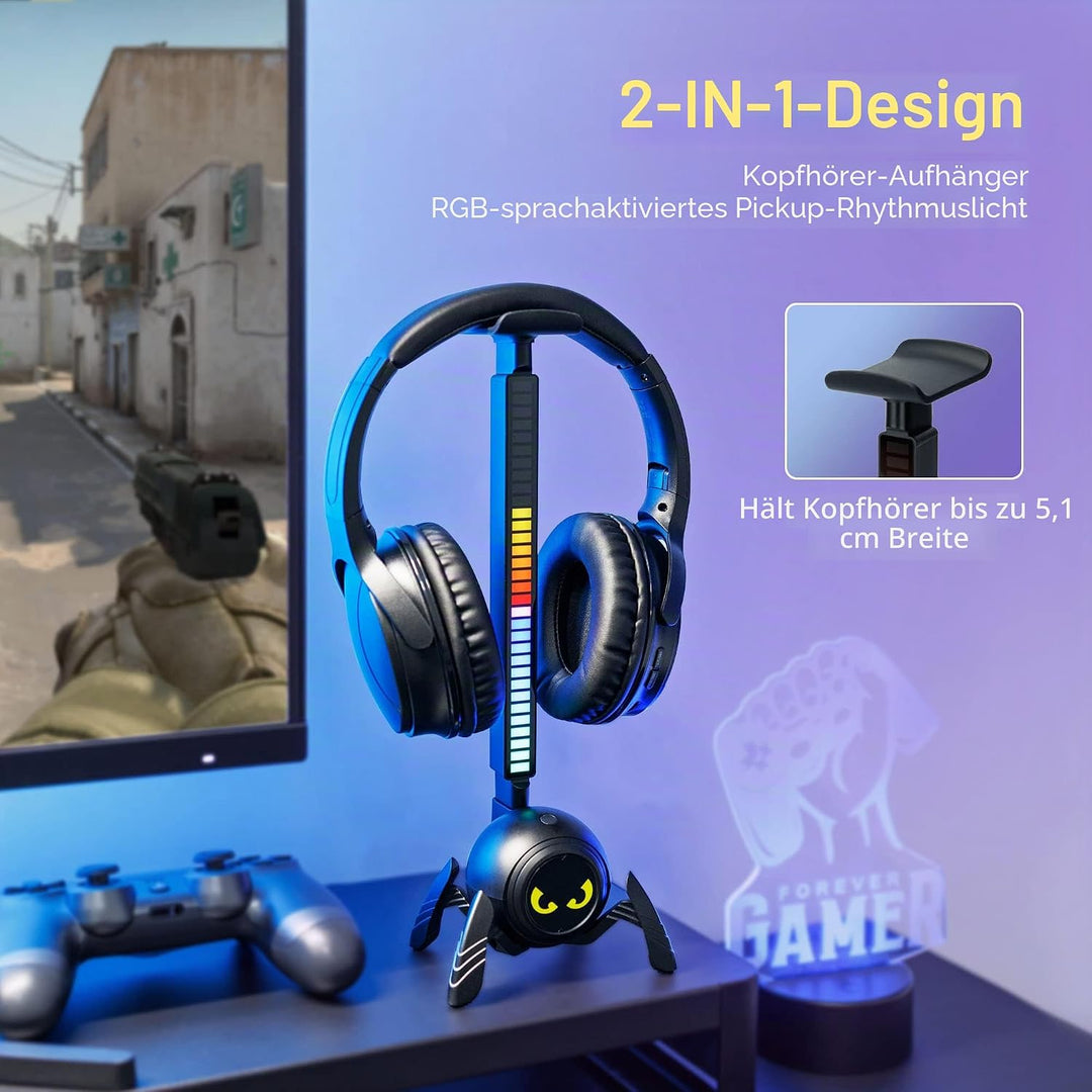 KIWIFOTOS Schreibtisch-Kopfhörer-Aufhänger, Kopfhörerständer Spider Design Headset Halter mit RGB Li