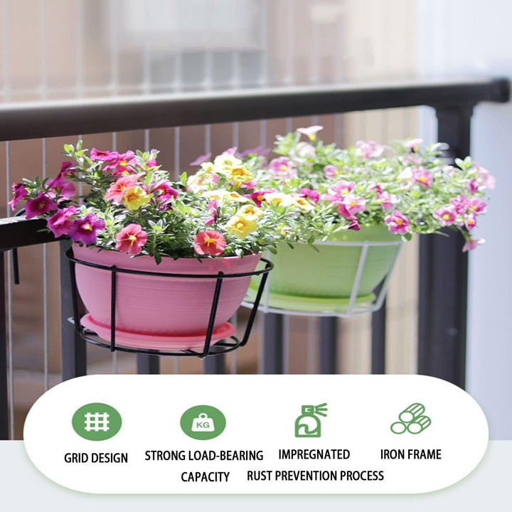 2 Stück Aufhängen Blumentopf Halterung, Metallpflanzenkorb, Blumenregal aus Eisen, Zaun Wand Hängend