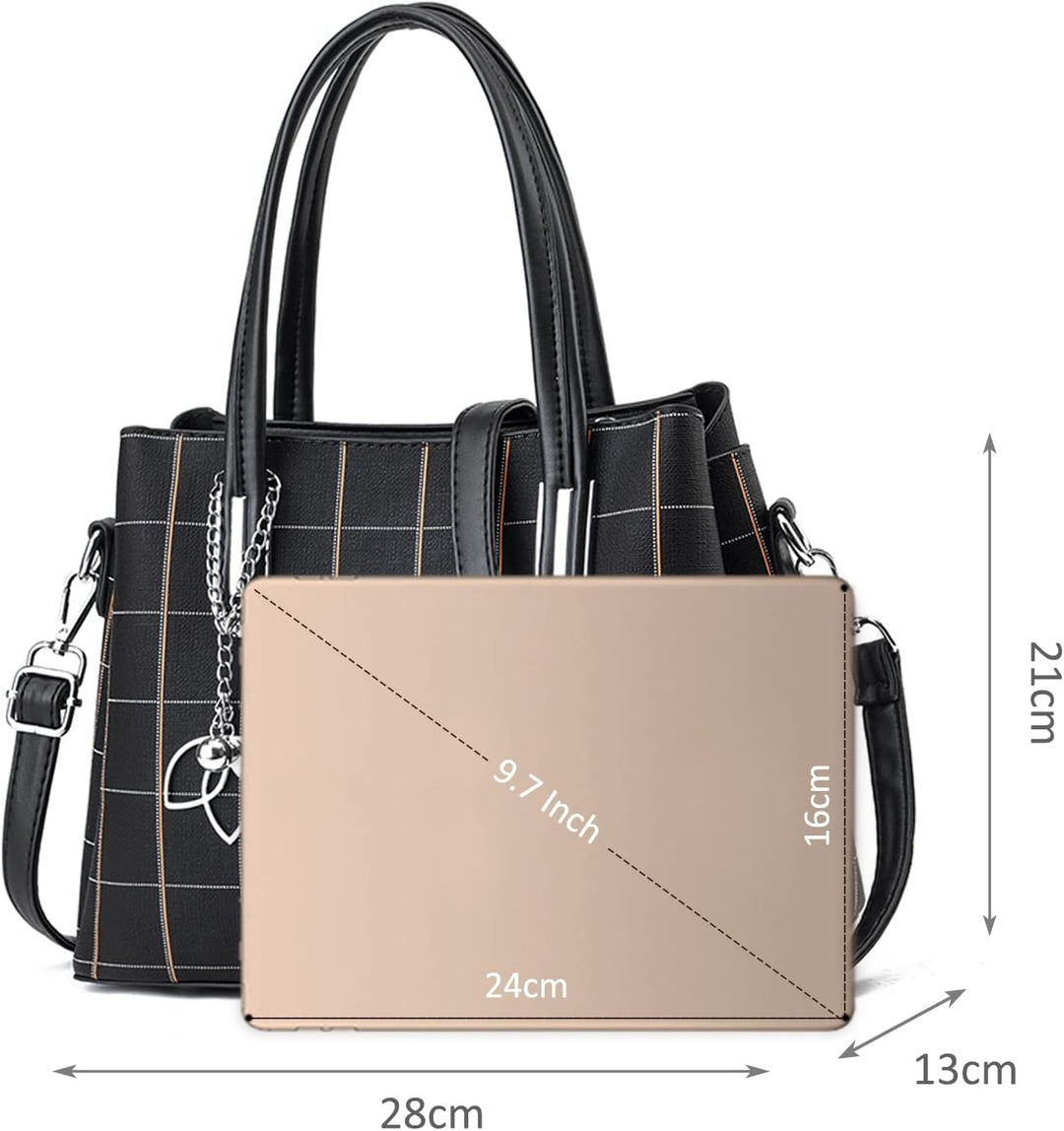 NICOLE & DORIS Damen Handtasche Mittelgross Elegant Handtaschen Karierte Tasche PU Leder Schultertas