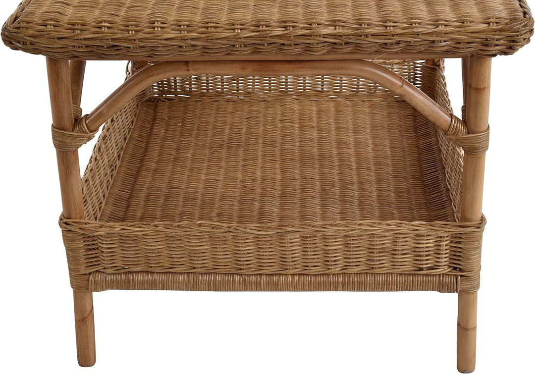 Krines Home Rattan-Tisch Beistelltisch Quadratisch Couchtisch Rattan Wohnzimmer Tisch Ablage 59x59 (