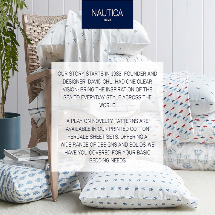 Nautica - Queen-Size-Bettlaken, Baumwoll-Perkal-Bettwäsche-Set, knackig und cool, stilvolle Heimdeko