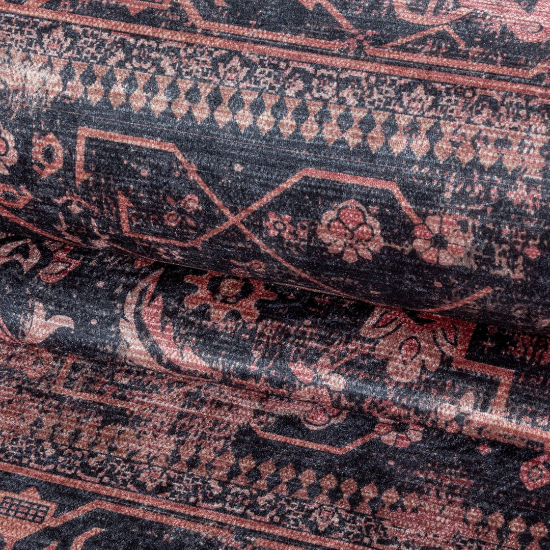 Waschbarer Teppich, Didigitaldruck Orientteppiche, Rechteckig, Rot - Schwarz Farbe, Flachgewebe, Fus