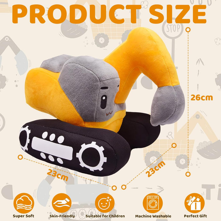 Süsses Bagger Kuscheltier für Kinder – 26x23cm Plüsch Bagger Spielzeug mit realistischem Design, wei