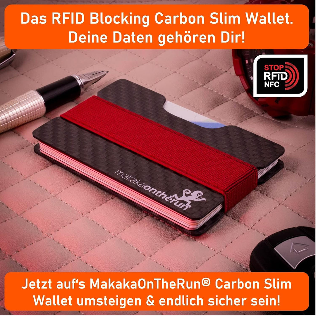 MakakaOnTheRun Slim Wallet Herren Carbon (RFID Blocker): RFID Schutz Herren Kreditkartenetui, Karten