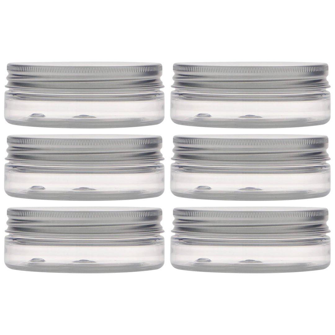 50 ml PET-Dose Isabella klar mit Aluminiumschraubverschluss silber 6er Set für Kosmetik und Aufbewah