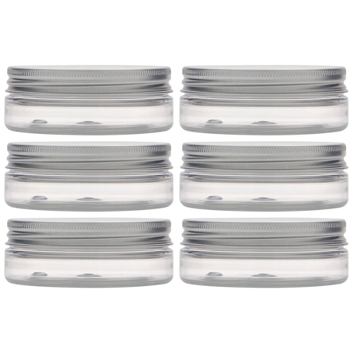50 ml PET-Dose Isabella klar mit Aluminiumschraubverschluss silber 6er Set für Kosmetik und Aufbewah