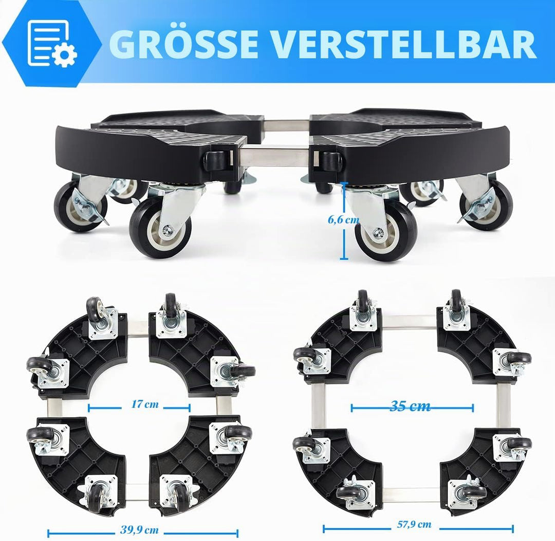 Pflanzenroller Rund mit 8 Rädern, Blumenroller Einstellbar 38-51cm Tragkraft 150kg, Rollbrett Pflanz