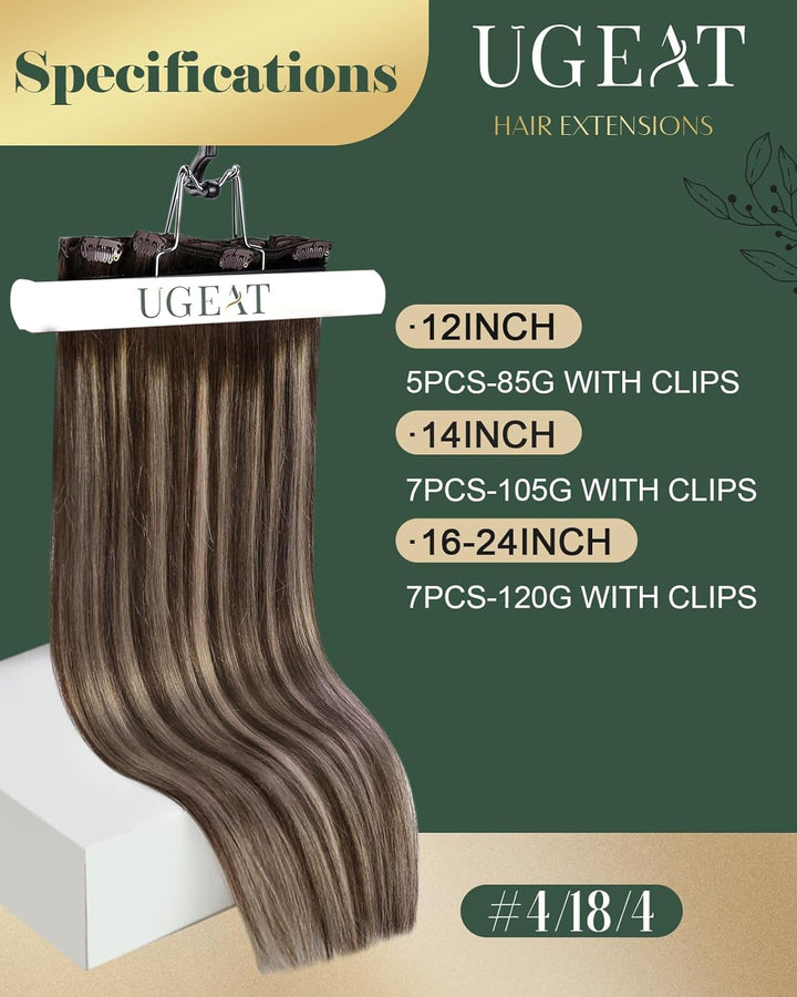 Ugeat Clips Echthaar Extension 35cm Haarverlängerung Clip in Extensions Echthaar Dicke Haare Balayag