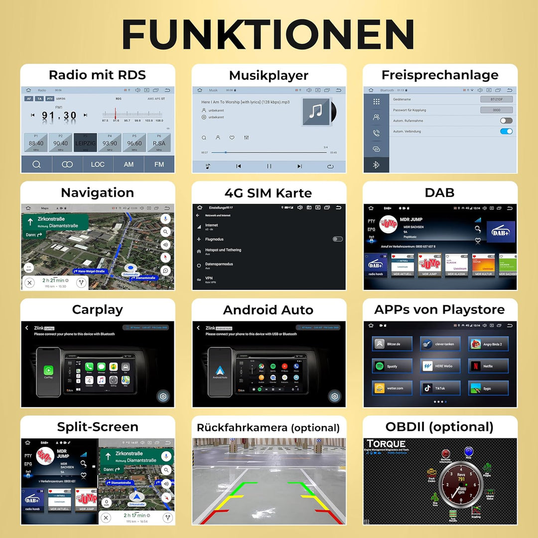 M.I.C. AA38-L2 Android 14 Autoradio mit Navigation: MediaTek MT6765V, 4GB+64GB, 8.8 Zoll QLED Displa